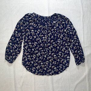 Chaps | Navy Floral Long Sleeve Peasant Top | Medium